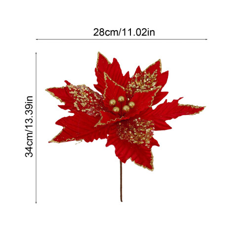 Artificial Glitter Poinsettia Flower Red Christmas Tree 2