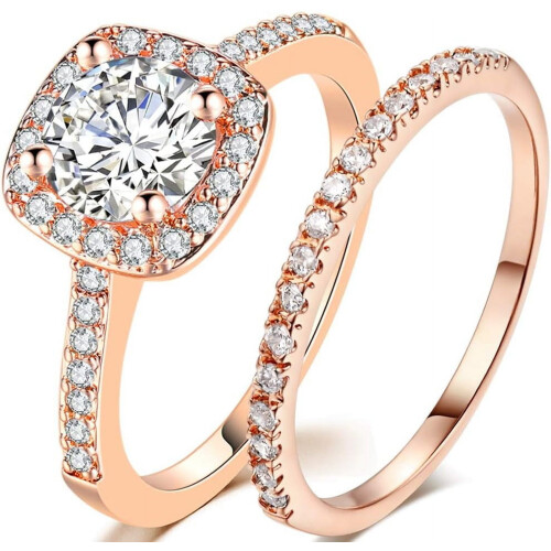 Silver Rose Gold Bridal Ring Set 1.5 Carat