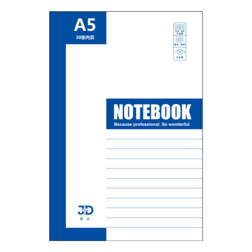 Lined Journal Notebook Blue A5 30 Pages 100 GSM Hardcover