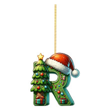 Acrylic Christmas Tree Pendant Ornament Green 26 Letters