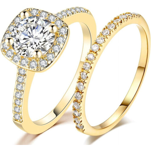Silver Rose Gold Bridal Ring Set 1.5 Carat