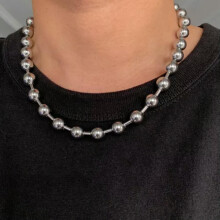 Stainless Steel Round Ball Chain Necklace 32 inch Silver