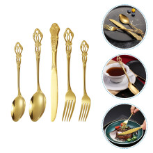Reusable Forks and Spoons Set Golden Stainless Steel 1 Set