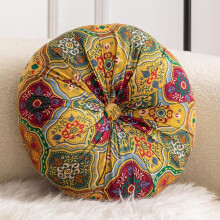 Boho Round Floor Pillow 14 Inch Pleated Cotton Linen