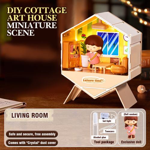 Mini Doll House Building Kit with Lights, DIY Craft for