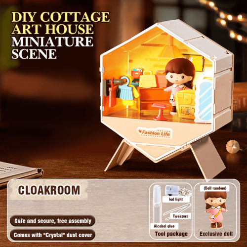 Mini Doll House Building Kit with Lights, DIY Craft for