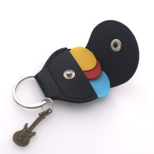 Guitar Pick Holder Black PU Metal Portable 1 Set