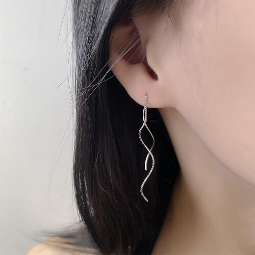 Silver Dangle Earrings for Women Spiral Threader Style 2