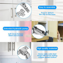 8Pcs 180 Degree Cabinet Hinges Concealed Hydraulic Adjustable Mounting Hinges Soft Close Cabinet Hinges Cold RolledSteel