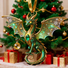 Dragon Stained Glass Ornament Set 4 Pieces
