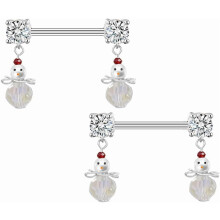 Christmas Nipple Rings for Women 14G CZ Bow Snowman Charm