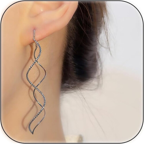 Silver Dangle Earrings for Women Spiral Threader Style