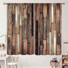Farmhouse Barn Door Curtains Blue Grey Wooden Plank 2