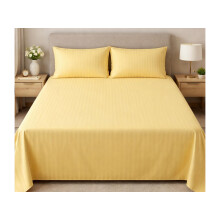 Linen & Loom Elegance Series Super King Size Bedsheet With 2 Pillow Covers | Luxury Striped Cotton Blend Bedsheet Set Tc 300 | Soft Breathable & Hot