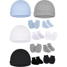 Cotton Baby Hat Mittens Socks Set Unisex 3-Piece