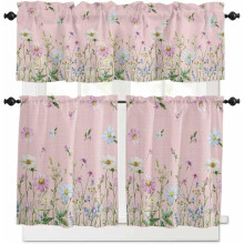 Floral Kitchen Curtains Set Green Blue Pink 3-Pc
