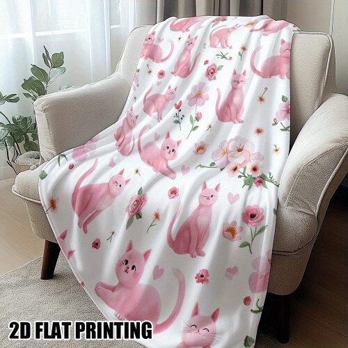 Pink Flannel Throw Blanket Floral Hearts Design 1