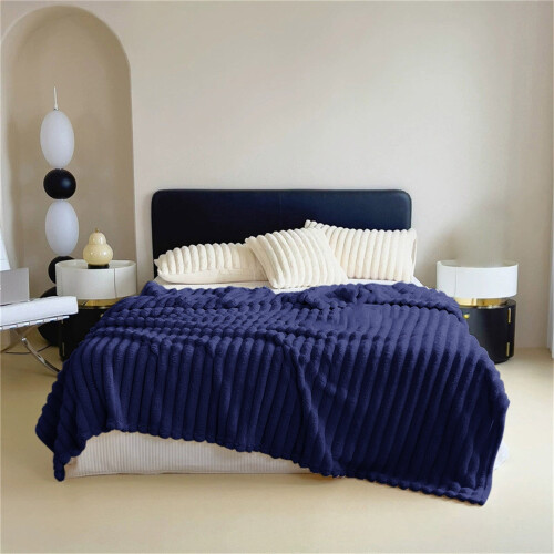 Flannel Blanket Coral Fluff Border Dark Grey 1