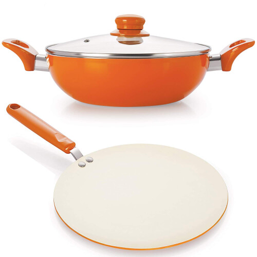 Nirlon Non-Stick Induction Ceramic Cookware Set 2-Pieces Orange 2