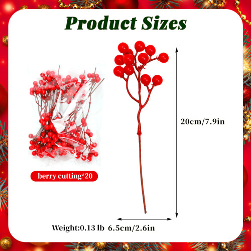 Red Berry Stems Artificial Holly Picks 20 pcs 2