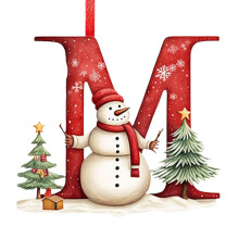 Snowman Christmas Tree Ornaments A-Z 26 Letters Red