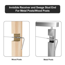 10 Pairs 4x4In Invisible Cable Railing Kit, 1/8In Invisible Receiver and Swage Stud End for 2x2In,4x4In Wood/Metal Posts