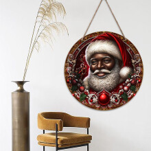 Black Santa Claus Wooden Wall Hanging 7.87x7.87 in Red