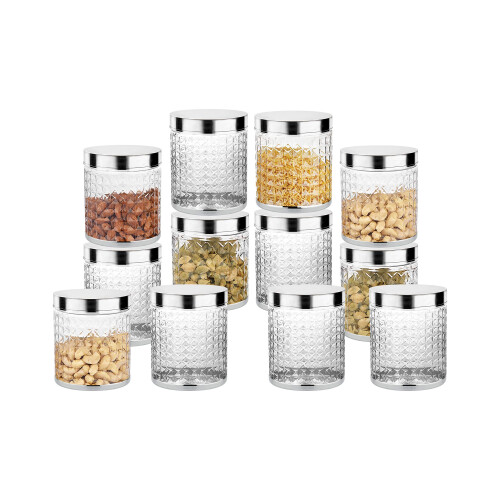 Sky Sky Hector Celebration 12 Pcs Storage Pet Container Gift Set For Kitchen (300 Ml X 12 Silver)