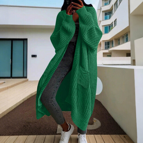 Women's Solid Acrylic Knit Cardigan Long Sleeve Mid-Length