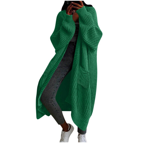 Women's Solid Acrylic Knit Cardigan Long Sleeve Mid-Length 1