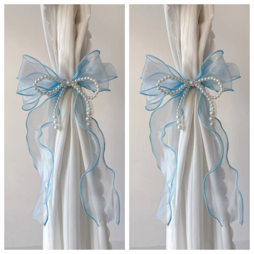 Bowknot Curtain Tiebacks with Pearls 2 Pcs 1