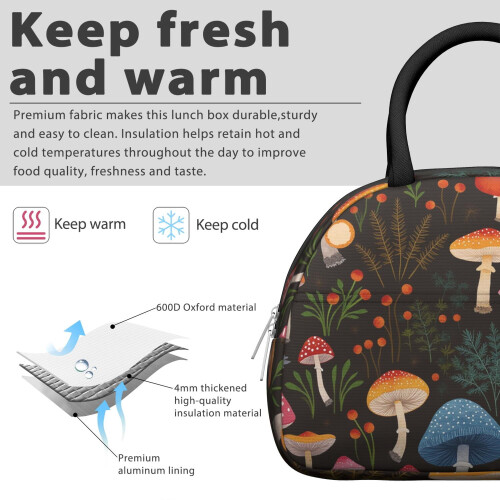 Lunch Tote Bag Leakproof Mushroom Design 1 Pack 2