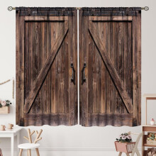 Farmhouse Barn Door Curtains Blue Grey Wooden Plank 2