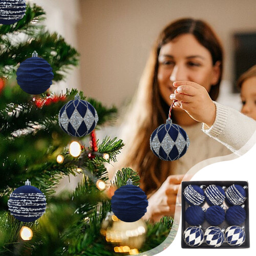 Glitter Plastic Christmas Ball Ornaments Blue 9 pcs 1