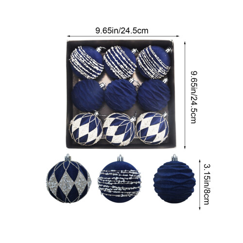 Glitter Plastic Christmas Ball Ornaments Blue 9 pcs 2