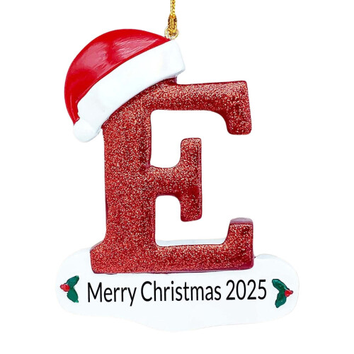 Christmas Letter Ornament Personalized Initial E White