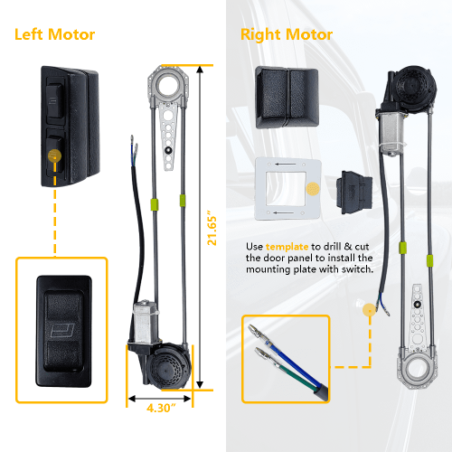 Universal 2-Door Power Window Conversion Kit with Switches 1