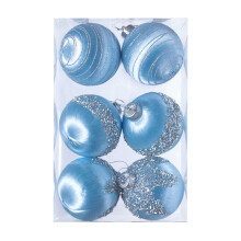 Vintage Christmas Ball Ornaments Light Blue 6-Piece