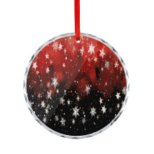 Glass Christmas Ornament Red White Plaid Snowflake Round