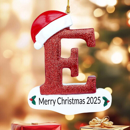 Christmas Letter Ornament Personalized Initial E White 1