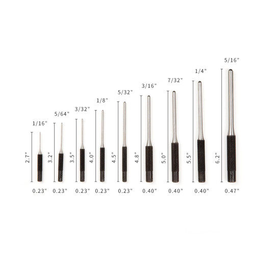 Steel Roll Pin Punch Set 9pc Clearance Hole Opener 1