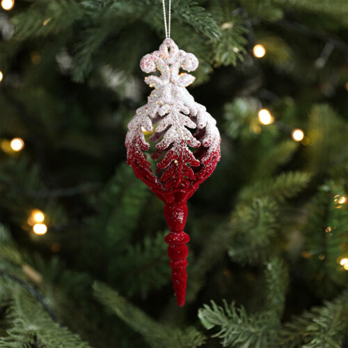 Christmas Snowflake Ornament Red Glitter Flocking Plastic 1 1