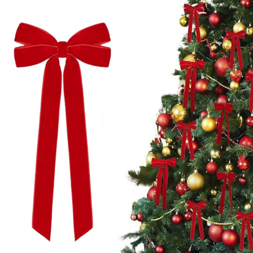 Velvet Christmas Bows Red Holiday Decor 6 Pack 1