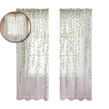 Willow Leaf Voile Curtains Sheer Green Tulle 2 Pcs