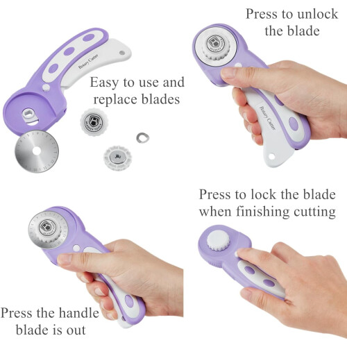 Rotary Cutter 45mm Fabric Ergonomic Handle Purple 2