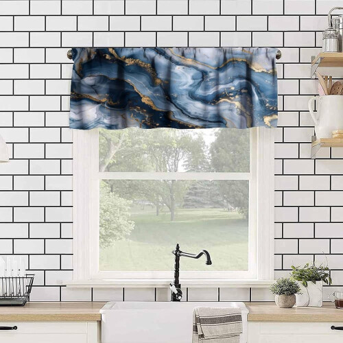 Marble Valance Curtain 54x18in Abstract Foil Texture White 2