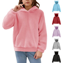 Girls Fuzzy Fleece Hoodie Thermal Warm Pocketed 4-15 Years