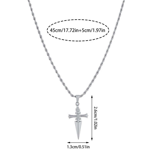 Adjustable Rope Necklace with Metal Cross Pendant Silver 1