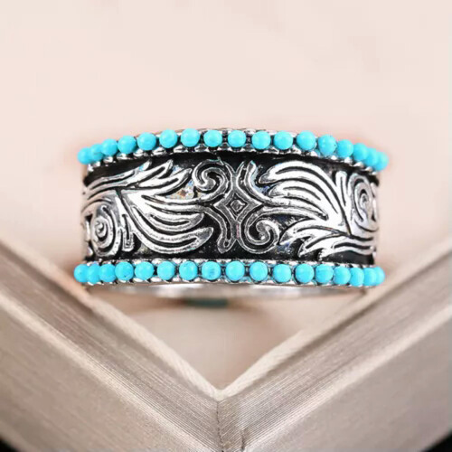 925 Silver Turquoise Ring for Women Size 6-10 1