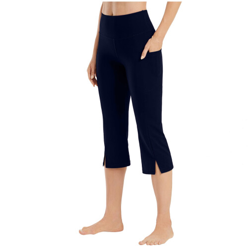 Women's High Waist Stretch Capri Pants Lightweight Solid